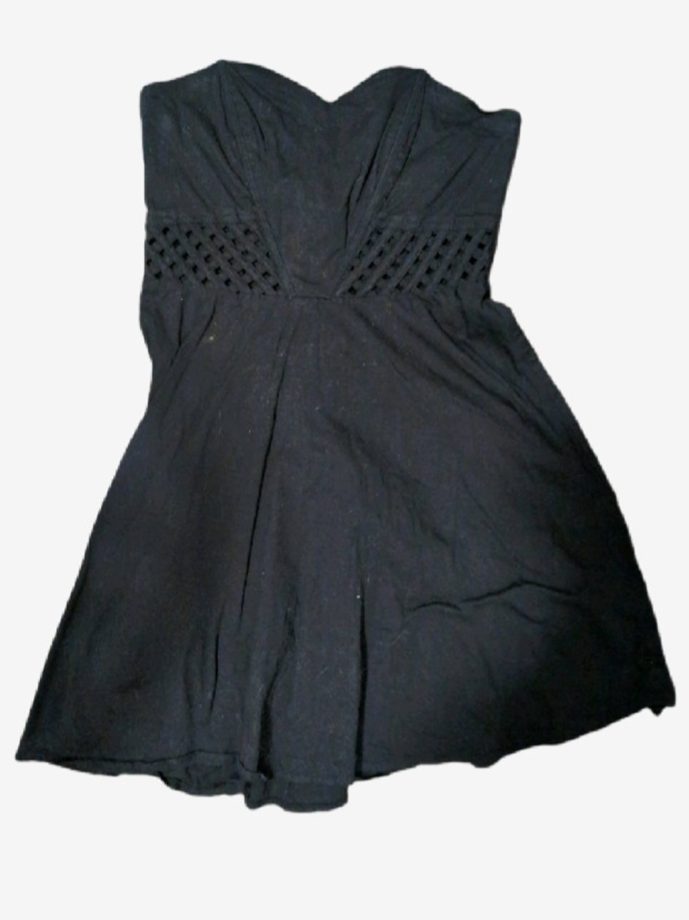 Angie Sexy Black Strapless Mini Dress with Lattice Waist